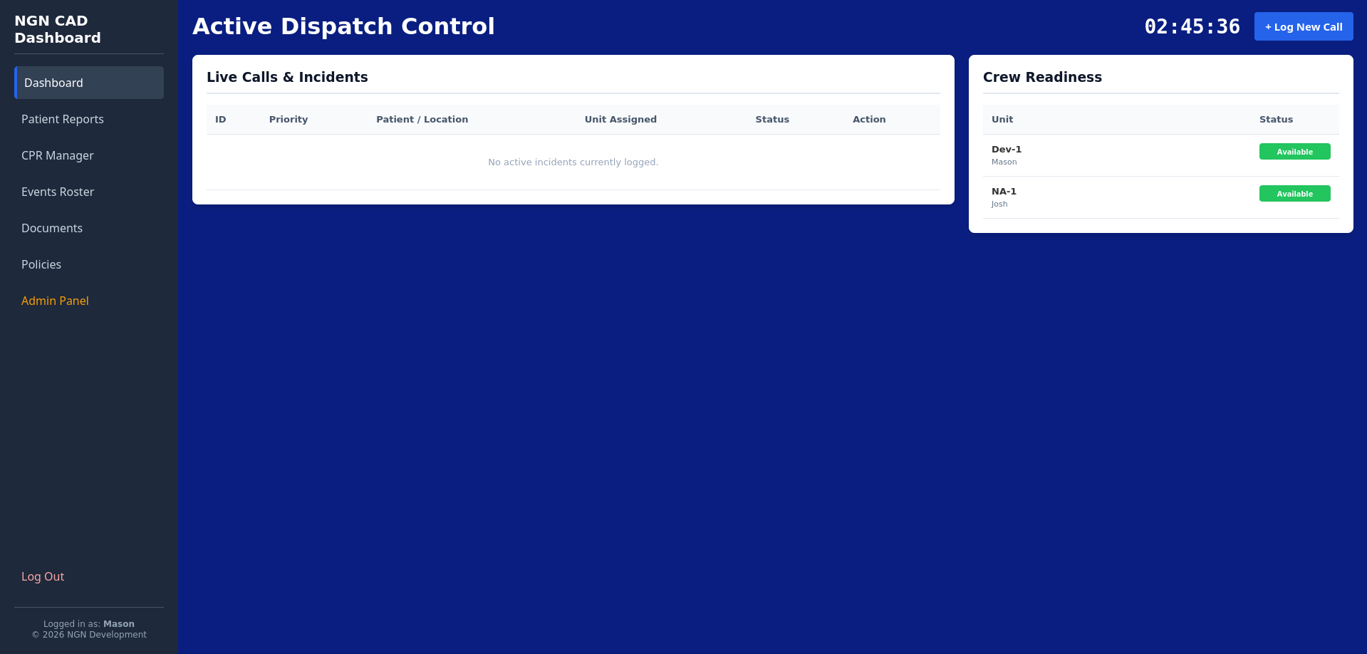 NGN CAD Dashboard Interface